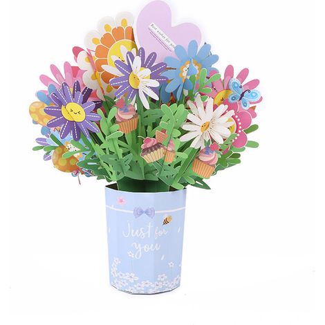 Carte pop-up 3D avec bouquet de fleurs en papier, idéale pour un anniversaire, une amitié ou toute autre occasion spéciale. (1/3)