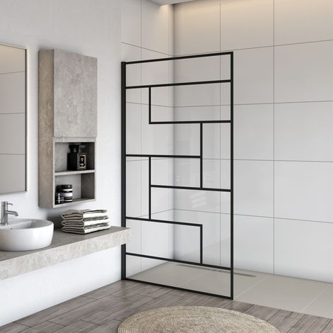 70x200cm schwarze unregelmäßige Form Walk In Duschabtrennung Duschkabine 8mm NANO ESG Glas ohne Stabilisierungs Stange (1/5)