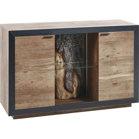 Credenza LED in legno chiaro nero 120 x 42 cm MDF con 2 ante e mensole Marana (1/5)