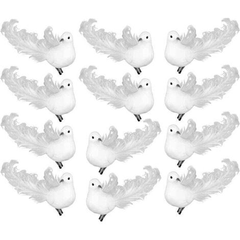 Colombes blanches artificielles avec pinces métalliques, 12 mini oiseaux blancs à plumes pour travaux manuels, décorations de Noël et couronnes (1/4)