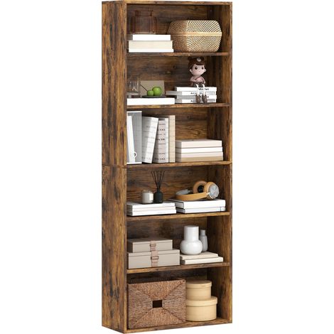 HOMCOM 6 Tier Bookshelf, Freestanding Bookcase with Adjustable Shelves, Brown (1/5)