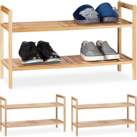 Set da 3 scarpiere, Mobiletto Impilabile Porta Scarpe con 2 Livelli, Legno di Noce, Fino a 18 Paia, 41x69x27 cm,Naturale