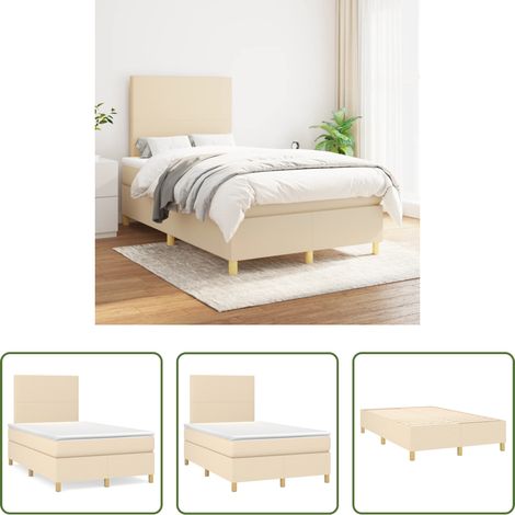 vidaXL Kopfteil - Boxspringbett mit Matratze Creme 120x200 cm Stoff (1/5)