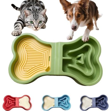 2-in-1 Katzen- und Hunde-Fressnapf in Knochenform, Leckmatte + Wassernapf, PP-Silikon-Verschluckungsschutz (Gemüseausführung)