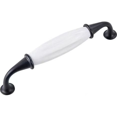 Lot de 6 poignées de meubles en céramique noir et blanc, poignées arquées, entraxe 128 mm