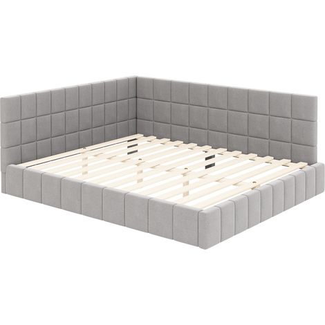 Cama banco capitoné 160 x 200 cm en tejido gris con somier de láminas MODENUIT (1/5)