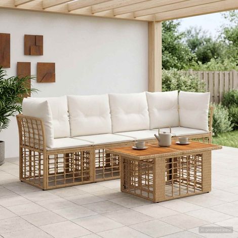Set Divano da Giardino 5 pz Naturale e Bianco Crema polyrattan vidaXL (1/5)