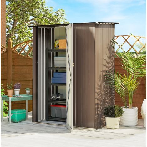 Cobertizo de jardín de metal 1,07 m² con techo a una pendiente, 142 x 84 x 189 cm, marrón (1/5)