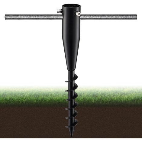 Ancrage au sol pour parasol de plage, base en spirale en métal, noir, 43 cm Ancrage au sol réglable pour poteaux de parasol de 2,5 à 5,5 cm, convient pour le jardin, la plage, la pelouse et la terras (1/5)