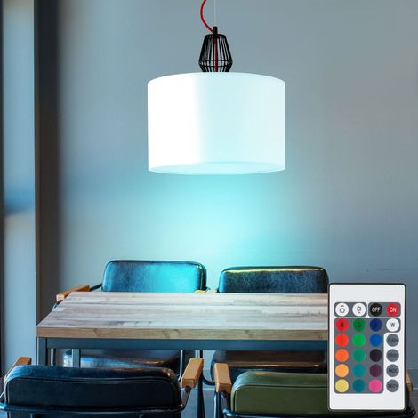 Lampe à suspension LED dimmable avec télécommande lampe de table à manger lampe à suspension textile lampe de salon, changement de couleur RVB, grille métallique noire, 8,5W 806lm blanc chaud, DxH 35,