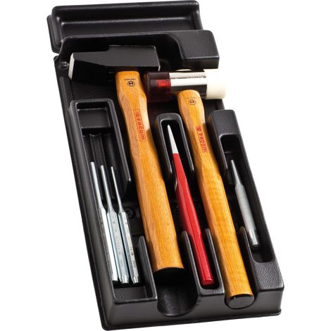 Facom – Coffret multi-outils 5 pièces – Marteau rivoir Hickory 32 mm – Massette acier 32 mm – Burin et pointeau inclus (1/3)
