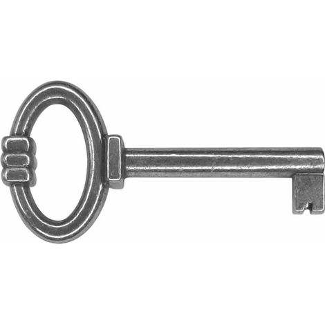 clé de serrure 64mm aspect étain argent meuble ancien décoration rustique armoire vintage patiné (1/3)