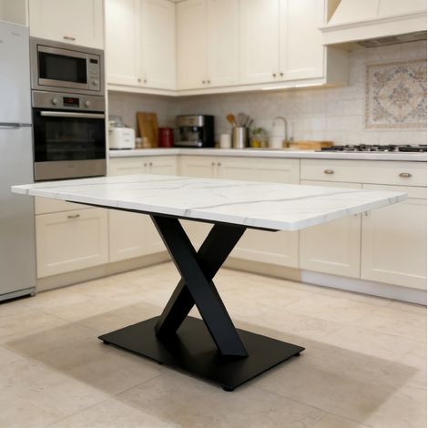 Mesa comedor 6 plazas MDF y metal blanco negro OKMYHOME (1/5)