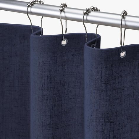Rideau de douche en lin texturé rideau bohème et rustique avec doublure en tissu pour salle de bain, 122 x 183 cm (l x L) (bleu marine foncé) (1/5)