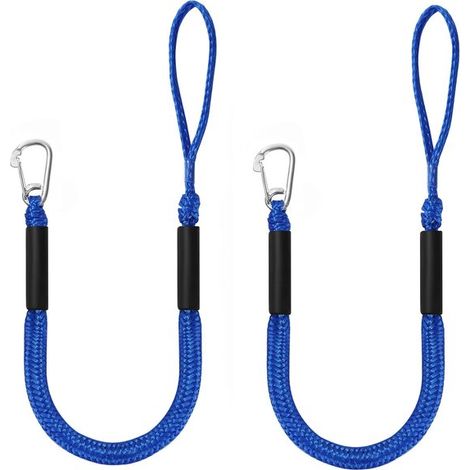 Cordes d'amarrage pour bateau, lot de 2, extensibles de 1,2 à 1,7 m, avec crochets, pour bateau, kayak, jet-ski, ponton et canoë, bleu (1/5)