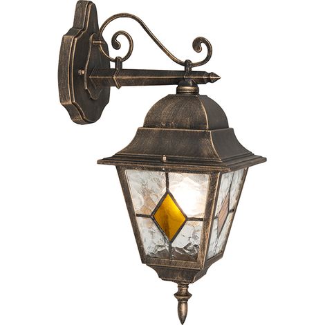 QAZQA rústico Farol de pared vintage de exterior bronce - Antigua Down Vidrio /Acero Cuadrada Adecuado para LED Max. 1 x 15 Watt