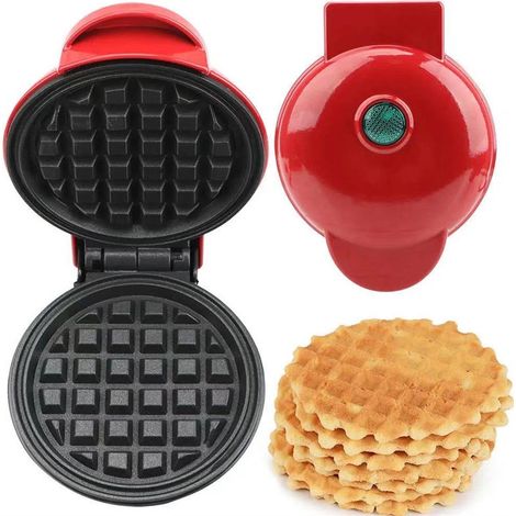 Mini Gaufrier,Classique, Revêtement antiadhésif, Idéal pour les anniversaires d’enfants, Rouge (1/3)