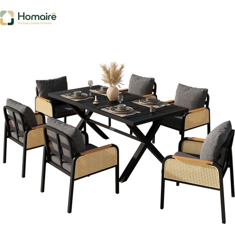 HOMAIRE Modernes Outdoor-Sofa-Set für mehrere Personen mit Eisengestell, geflochtenen Armlehnen und Sitzkissen