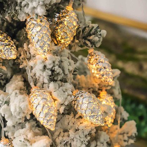 Guirlande Lumineuse - Cônes De Pin Noël - 10 LED Blanc Chaud - 150 cm - Alimentation Piles AA - Pour Intérieur Extérieur (1/5)