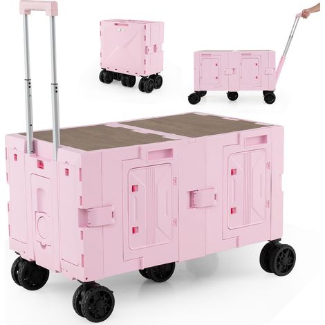 COSTWAY Carrello da Spiaggia Pieghevole 150 L, Carrello con Ruote Portatutto con Armadio a 2 Livelli e Manico Telescopico in Metallo, Carretto Giardino Portatile per Campeggio, Portata 120 kg (Rosa) (1/5)
