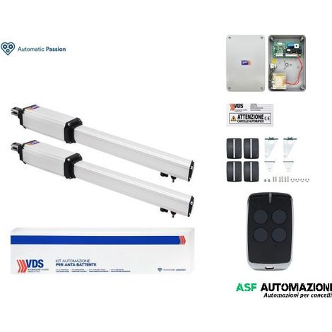 KIT AUTOMAZIONE CANCELLI CANCELLO PM1SC EASY 2 ANTE BATTENTI ATTUATORE ELETTROMECCANICO LINEARE 24V IRREVERSIBILE ANTA MAX 2.50 MT MASSIMA APERTURA 5 MT CORSA 400mm