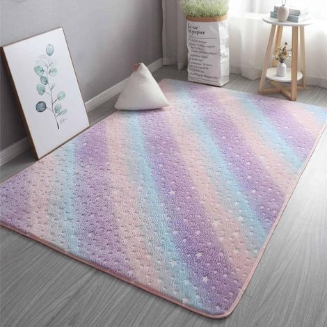 Tapis phosphorescent, lumineux dans le noir, étoiles arc-en-ciel, peluche courte en mousse, sandwich, doux, confortable, 60 x 120 cm (1/5)