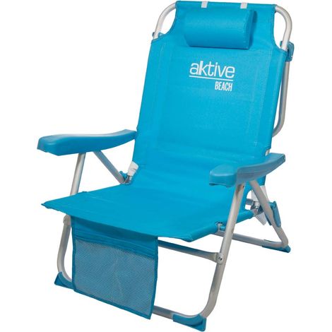 AKTIVE Sedia da spiaggia pieghevole 49x58x80 cm, con cuscino, sedia zaino pieghevole, schienale reclinabile, con due tasche, blu pastello (53983)