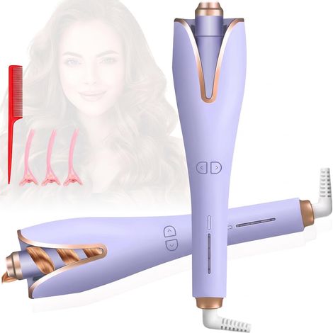 Arricciacapelli automatico, ferro arricciacapelli rotante in ceramica e ioni, 4 impostazioni di temperatura, anti-crespo, ferro arricciacapelli professionale per capelli lunghi e corti (viola) (1/5)