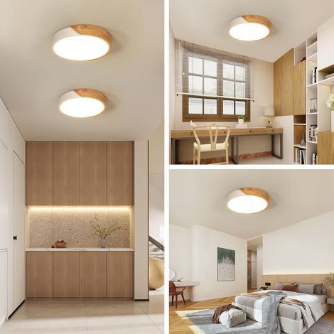 Plafoniera LED dimmerabile da 24 W, diametro 23 cm, lampadario in legno per camera da letto con telecomando, plafoniera moderna per soggiorno, cucina, corridoio, balcone, ufficio, 3000K-6000K (1/3)