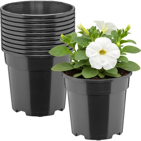 Garronda Pot de Fleur Rond Haut Plastique Ø13 x 11,5 cm (1L) - Lot 10 Godets Semis Pot Culture Profond Drainage Résistants Intempéries pour Plantes Pépinière Jardin Serre Intérieur Extérieur GD-0203