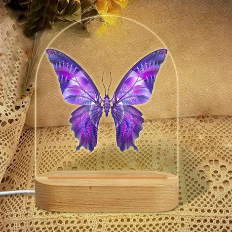 Veilleuse en forme d'arc avec papillon morpho violet pailleté Lampe LED 7 couleurs Décoration chambre bébé Cadeau baby shower (1/5)
