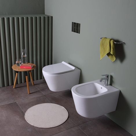 Keramik-Bidet Und Spülrandloses Wc In Glänzend Weißer Farbe Blues