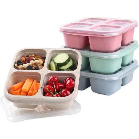 Boîtes à goûter Bento 4 compartiments, réutilisables, lot de 4 (1/5)