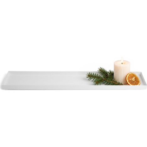 Metall Kerzentablett weiß matt rechteckig mit Füßen - 100 x 17 cm - Deko Tablett lang im modernen Industrial Stil
