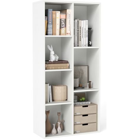 COSTWAY 7-Cube Bookcase Vertical or Horizontal Freestanding Bookshelf-White (1/5)