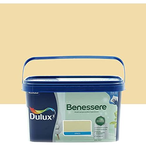 Dulux Benessere Pittura Colorata all'Acqua per Interni Superlavabile Anti Muffa Anti Batteri con Ioni D'Argento, 2.5 Litri, Giallo Quiete, 2.5L (1/4)
