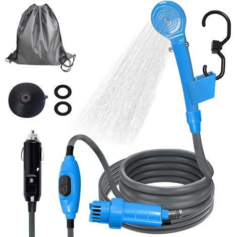 Douche de Camping Portable,Pompe de Douche,Prise Allume-Cigare 12 V,Kit de Douche Mobile,Douche de Camping Extérieure avec Pommeau Et Flexible,Douche Extérieure pour Camping-Cars Et Voyages (1/5)
