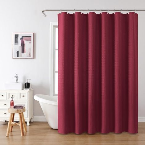 Rideau de Douche Motif Gaufre avec Anneaux en Métal Imperméable Anti-Moisissures Polyester Tissu Rideau Salle de Bain Lourd pour Baignoire Cabine de Douche 182x214CM (Bordeaux) (1/4)