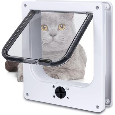 Große Katzenklappe 25 x 29 cm, XL, weiß, mit 4 Positionen und Tunnel für Katzen und kleine Hunde. Einfache Installation und Bedienung. (1/5)
