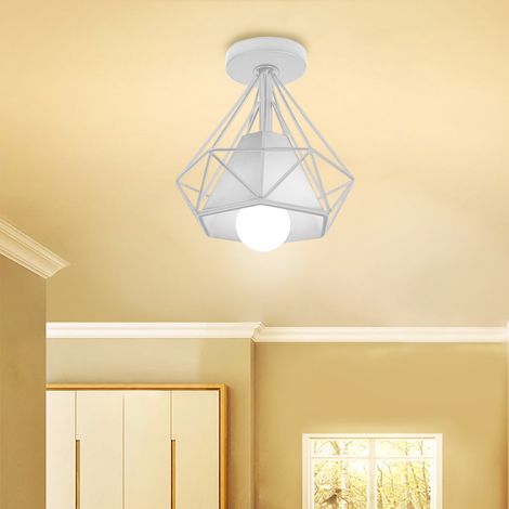 Deckleuchte Diamant Vintage Industriell Stil Deckenlampe mit Ø20cm Lampenschirm Innen E27 Fassung für Wohnzimmer Schlafzimmer Flur Weiß 1PCS