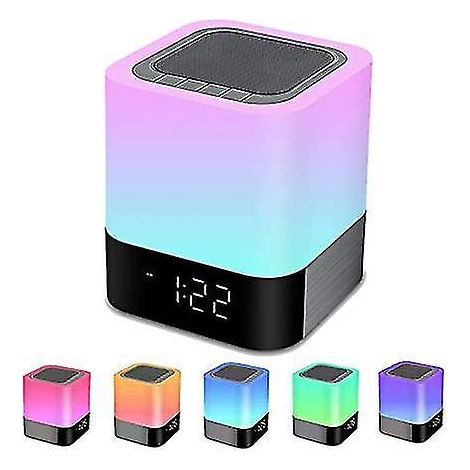 Wecker mit Bluetooth-Lautsprecher und MP3-Player, integriertem Nachtlicht und mehrfarbiger LED-Tischlampe fürs Schlafzimmer (1/4)
