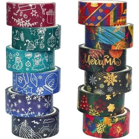 12 rouleaux de ruban adhésif de Noël avec des motifs décoratifs de Noël variés (1/5)