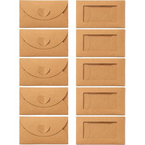 10 Enveloppes Kraft en Forme de Coeur avec Fenetre 10.5x7cm pour Cartes Cadeaux, Voeux, Invitations, Anniversaires, Mariages, Fetes, Remerciements, Lettres d'Amour (1/5)