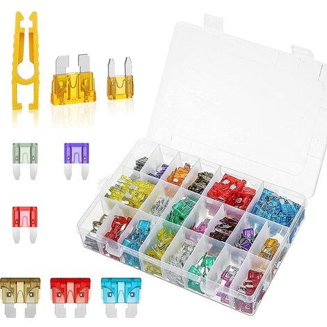 Set di 300 fusibili per auto da 33 valori: 2A, 3A, 5A, 7,5A, 10A, 15A, 20A, 25A, 30A, 35A, 40A. Fusibili standard, mini, micro, piccoli per auto, moto e automobili, con estrattori per fusibili. (1/5)