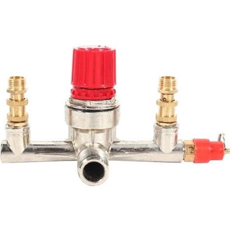 Valve de Régulateur de Pression d'Air Double Tube de Sortie Raccord en Alliage de Zinc avec Réglage (1/4)