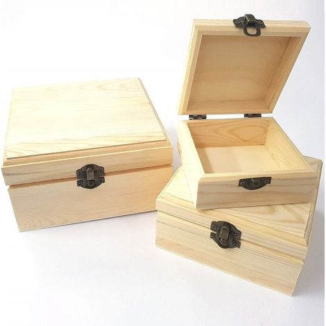 TrAdE Shop Traesio - Scatole Matrioska Scatola 3 Pezzi Quadrato 53152 Legno Portagioie Minuterie -