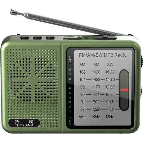 Mini radio FM/AM/SW (verte) - DSP - Carte TF - Clé USB - Lecture casque - Rechargeable (1/5)