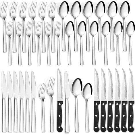 36-teiliges Besteck Set Edelstahl Steakmesser Hochglanzpoliert Spülmaschinenfest (1/5)