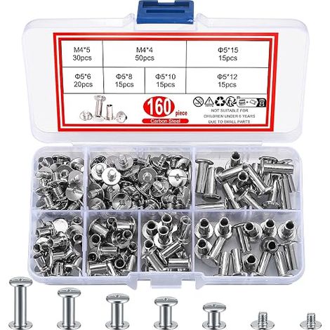 160 x Vis de fixation en métal pour bricolage et cuir (1/5)