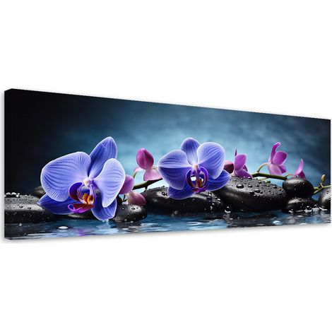 Tableau sur toile Orchidée zen bleue 90x30 (1/5)